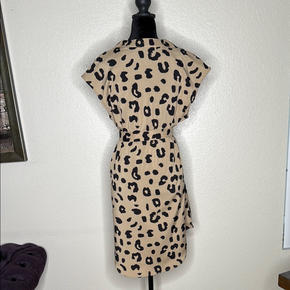 Tan and Black Wrap Sundress with Notched Collar - Picture 6 of 6